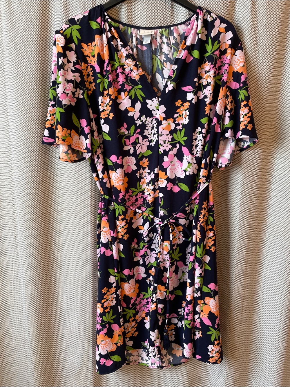 a new day Navy Floral V-Neck Mini Dress with Pink & Orange Blooms